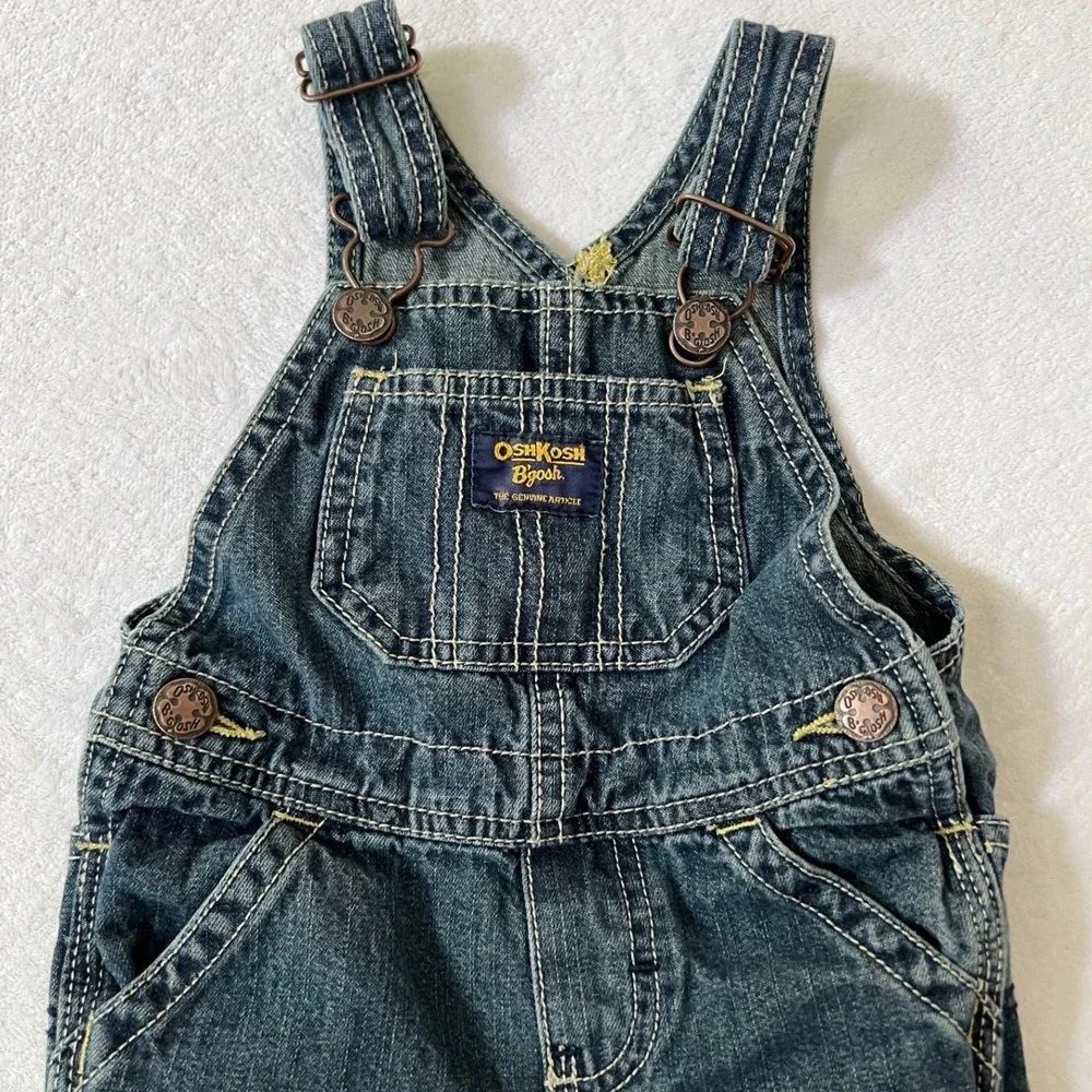 OshKosh B'gosh VTG Overalls Dark Wash Denim Classic Workwear 12 Months
